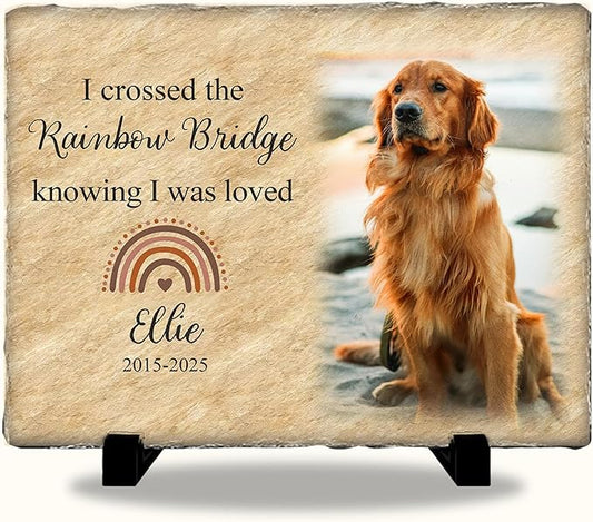Personalized Dog Memorial Stone | Rainbow Bridge Pet Remembrance Gift for Loss of Beloved Companion | Custom Photo Grave Marker for Dogs | Outdoor- Indoor Animal Tribute Keepsake