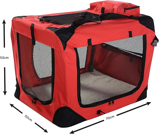 MOOL Lightweight Fabric Pet Carrier Crate with Fleece Mat and Food Bag, Red