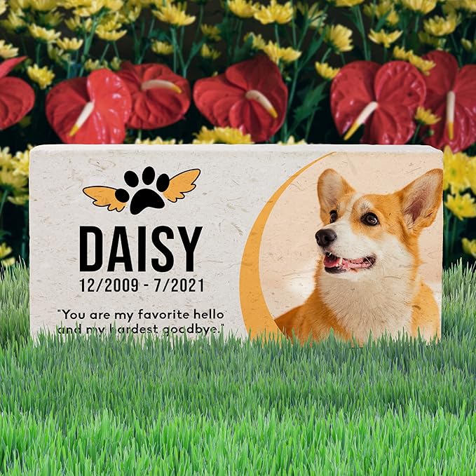 Personalized Pet Memorial Stone, 6x12 Custom Limestone Pet Grave Markers as Keepsake or Pet Remembrance, Thoughtful Pet Loss Gifts for Bereaved Pet Owners, Personalized Memorial Gifts (Daisy)
