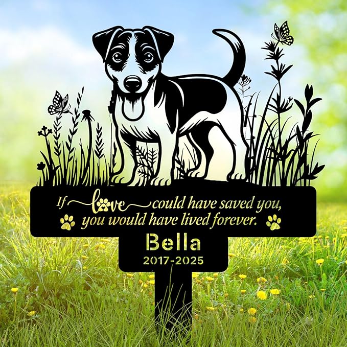 Personalized Pet Jack Russell Terrier Grave Markers, Metal Dog Memorial Stake for Pet Headstone, Waterproof Pet Jack Russell Terrier Cemetery Plaque for Outdoors, Lost Dogs Sympathy Gifts
