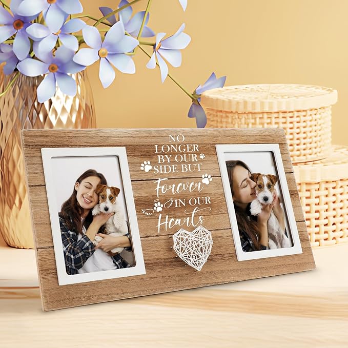 Loss of Dog Sympathy Gift, Pet Memorial Frame in Memory of Dog Pet Remembrance Memorial Gifts for Dogs Cats, Dogs Picture Frame of Double 4×6 Photo for Pet Lover