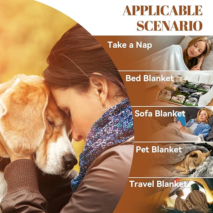 Bemaystar Pet Memorial Gifts for Dogs - Ships Next Day Custom Dog Blanket with Photo & Name Dog Memorial Gifts for Loss of Sympathy Gift Dog Cat Passing Away Remembrance Souvenir(8 Photos)