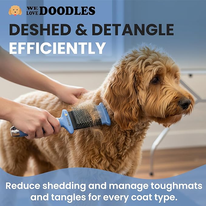 Double-Sided Slicker Brush for Dogs, Dematting & Deshedding Dog Brush, Dog Grooming Supplies, Long Pin Detangler for All Hair Pets, Poodles, Doodles, & Goldendoodles (Small)