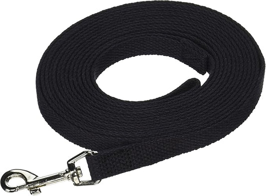 Cotton Dog Training Lead, 15ft, Black, Soft Woven Dog Training Leash for Obedience, Recall, and Control Training