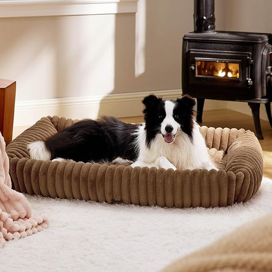 Bedsure ComfyFleece™ Cute Dog Bed for Extra Large Dogs - Washable Furry Puppy Beds, Rectangle Orthopedic XL Pet Beds with Removable Zipper Cover, 43x30x8inches, Camel Brown