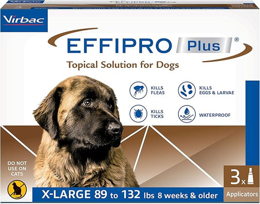 EFFIPRO PLUS Topical Solution for Dogs - Waterproof Dog Flea and Tick Treatment for X-Large Dogs (89-132lbs) 3 Doses by Virbac