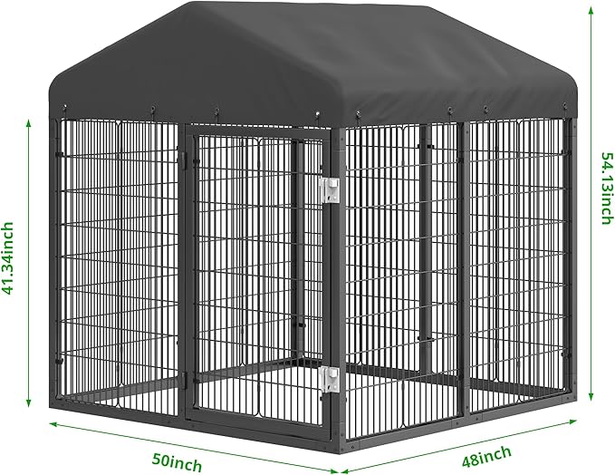 Outdoor Dog Kennel Steel Ideal Dog Fence for Small Dogs Anti-Rust Coating Cage with Roof All Weather Resistant Dog House with Double Locks(4.2'L x 4'W x 4.5'H)