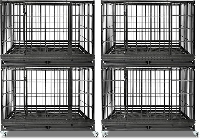 Homey Pet Heavy Duty Dog Crates for Large Dogs, 47 Inch Stackable Large Dog Crate Cage with 4 Wheels, 2 Removable Trays and Grids, 2 Bowls, Multi Locks Strong & Solid Escape Proof Dogs Kennel Indoor