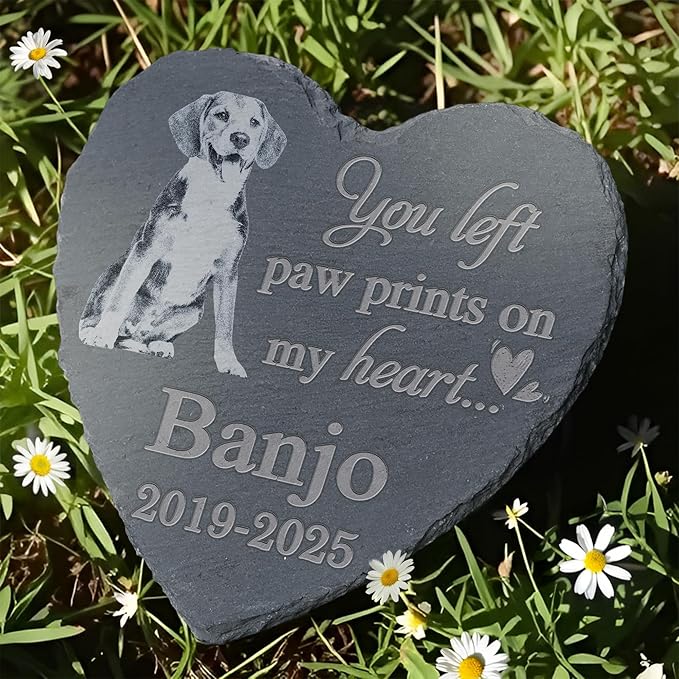 Pet Memorial Stone, Dog Memorial Stone, Dog Memorial Gifts for Loss of Dog, Pet Memorial Gifts, Loss of Pet Sympathy Gift, in Loving Memory Pet - Left Paw Prints on My Heart - Heart Shaped