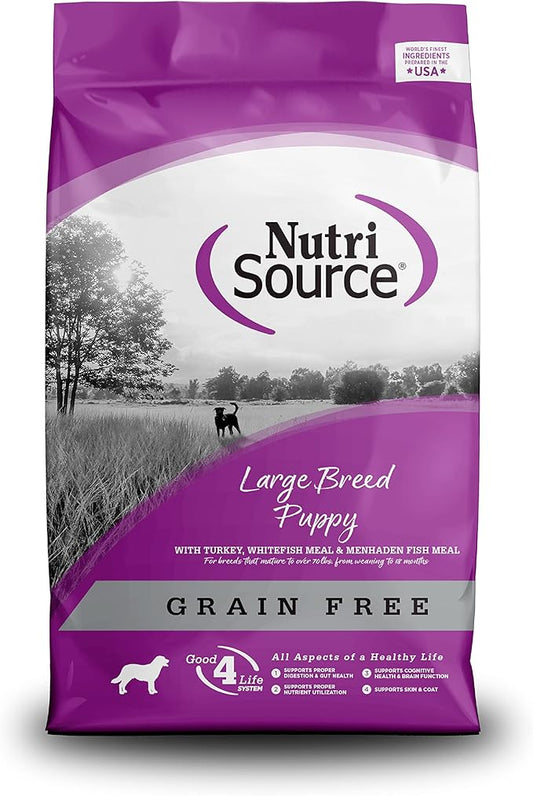 NutriSource Grain Free Dry Puppy Food for Large Breeds, Turkey, Whitefish and Menhaden Fish Meal, 26LB