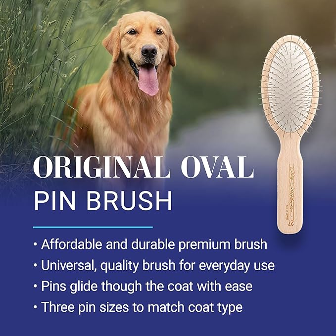 Chris Christensen Dog Brush, 27 mm Oval Pin Brush, Original Series, Groom Like a Professional, Stainless Steel Pins, Lightweight Beech Wood Body , Ground and Polished Tips