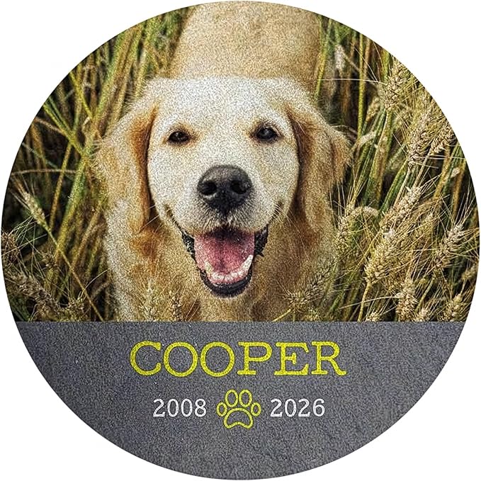 Personalized Pet Memorial Photo Slate Garden Stone, Round 10 Inch, Custom Dog or Cat Memorial Outdoor Décor