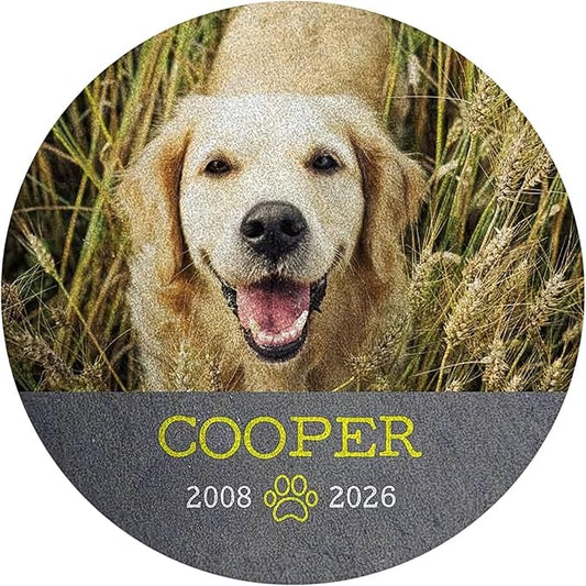Personalized Pet Memorial Photo Slate Garden Stone, Round 10 Inch, Custom Dog or Cat Memorial Outdoor Décor