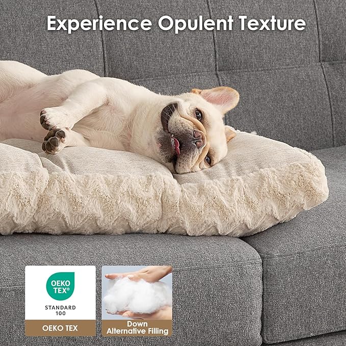 EHEYCIGA Washable XL Dog Bed for Crate 41x27 Inch, Reversible Kennel Pad for Extra Large Dogs Weight Up to 75 lbs, Plush and Comfy Pet Sleeping Mat, Beige