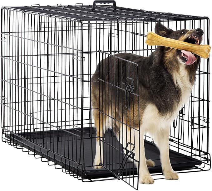 Dog Crate 36 Inch Large Dog Cage Medium Large Dogs Wire Dog Crates Outdoor Indoor Metal Dog Kennel for Travel Pet Cages with Plastic Tray and Handle for Dogs, Black…