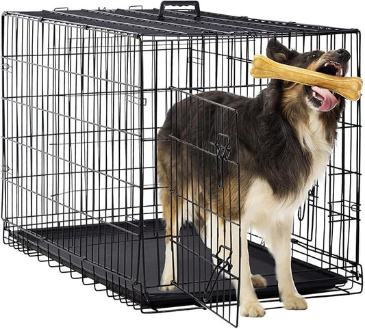 Dog Crate 36 Inch Large Dog Cage Medium Large Dogs Wire Dog Crates Outdoor Indoor Metal Dog Kennel for Travel Pet Cages with Plastic Tray and Handle for Dogs, Black…