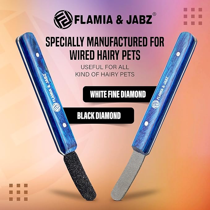 FLAMIA & JABZ Stripping Metal Stone Diamond Edged for Dogs, Cats & Pets with Wooden Grip (2 Piece Pack of Coarse & Fine)