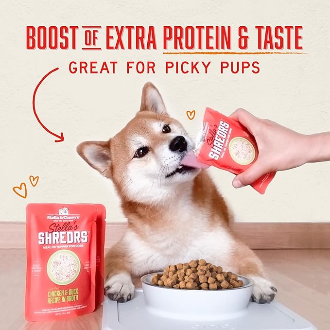 Stella & Chewy's Cage Free Chicken & Turkey Shredrs - Premium Dog Food Pouches - Perfect For Picky Eaters - 24 Pack, 2.8oz Each