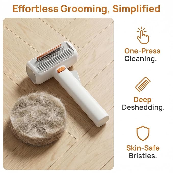 2-in-1 Pet Self-Detangling & Grooming Comb, One-Touch Dematting Brush For Long Hair Dogs. Undercoat Rake To Remove Loose Furs, Stubborn Mats Tangles, Professional Deshedding Tool Cats (2PCS)