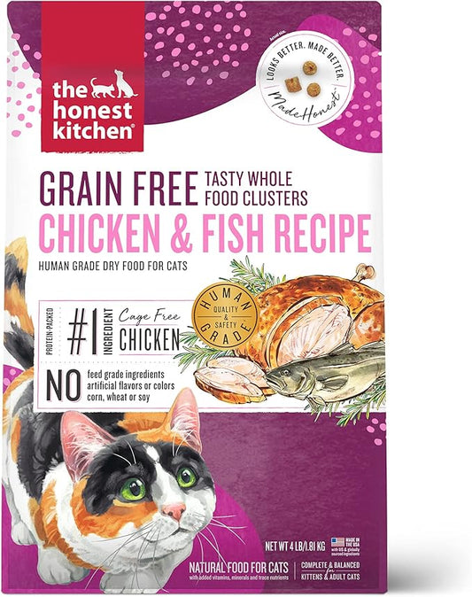 The Honest Kitchen Human Grade Whole Food Clusters Grain Free Chicken & Fish Dry Cat Food, 4 lb Bag
