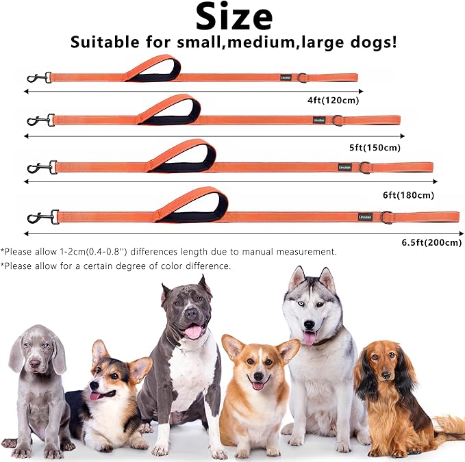 Dog Leash 6.5ft Long, Double Handle Dog Leash for Safety Control Training, Heavy Duty Dog Leads with Traffic Padded Handles, Reflective Leashes for Small Medium Large Dogs(6.5ft, Orange)