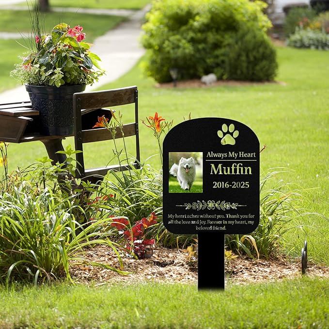 Custom Dog Grave Markers Outdoor, Personalized Pet Grave Marker Dog Memorial with Photo and Name, Outdoor Weatherproof Pet Cemetery Sign, Personalized Dog Memorial Gifts for Loss of Dog