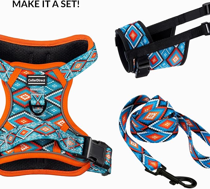 CollarDirect No Pull Reflective Dog Harness with Handle and Front Clip, Adjustible Soft Padded Vest for Small to Large Dogs Training and Walk (Size M, Pattern PT3)