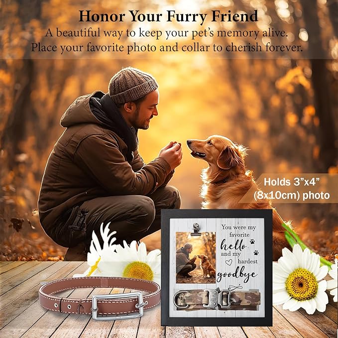 Pet Memorial Frame with Collar Holder – Dog and Cat Loss Remembrance Gift – You Were My Favorite Hello and Hardest Goodbye – Sympathy Keepsake Frame for Pet Lovers