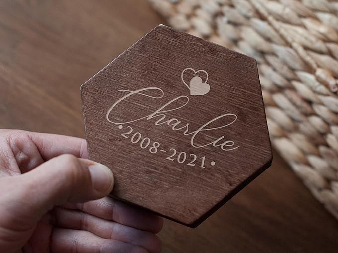 Personalized Pet Hair Keepsake Box for Dog and Cat Fur - Engraved Wood Memorial Box - Unique Customized Gift for Loss of Furry Friend Wooden (Dark Diamand Wood Lid)