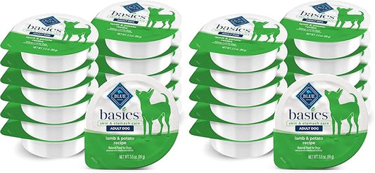 Blue Buffalo Basics Adult Small Breed Grain-Free Wet Dog Food for Skin & Stomach Care,Limited Ingredient Diet,Lamb Recipe,3.5-oz. Cups,12 Count (Pack of 2)