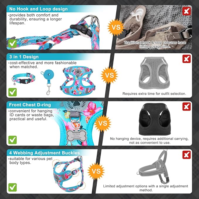 BEAUTYZOO Step in Dog Harness Collar and Leash Set for Small Medium Large Dogs, No Pull No Choke Puppy Harness, Soft Mesh Reflective Pet Padded Vest Adjustable for Doggie Girl or Boy,Chihuahua,Yorkie