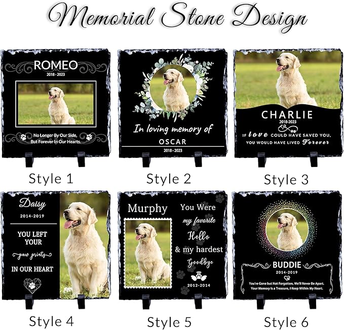 Dog Memorial Gifts for Loss of Dog, in Loving Memory Gifts for Pet, Pet Memory Stone for Dogs, Cemetery Decorations for Grave, Personalized Memorial Square Shaped Stones