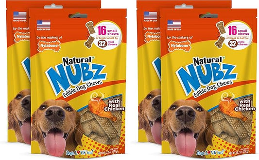 Nylabone Nubz Natural Dog Chew Treats,Chicken Flavor Pet Dental Chews for Small Dogs,Longer-Lasting Dog Bones Made in USA - Up to 30 lbs.,16 Count (Pack of 4)