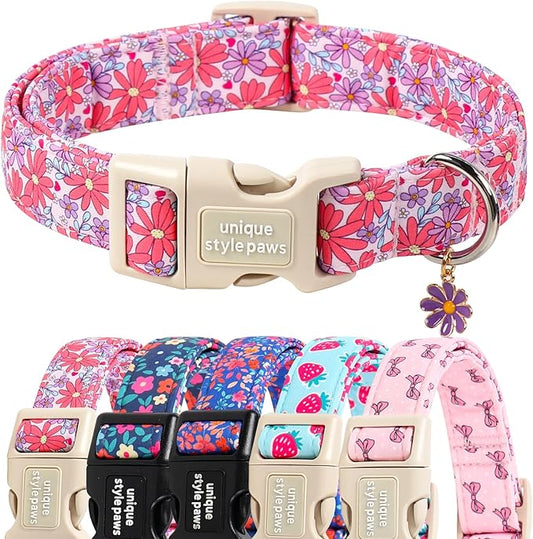Unique style paws Dog Collar Plastic Buckle with Pendant Puppy Collar for Spring Summer Purple Flower for Small Medium Large Boys Girls Dogs