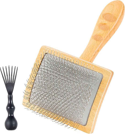 Slicker Brush for Dogs & Cats, Professional Pet Grooming Brush (Goldendoodles, Poodles, Labradoodles) Natural Beech Wood Ergonomic Handle Remove Tangles, Knots and Mats - Large
