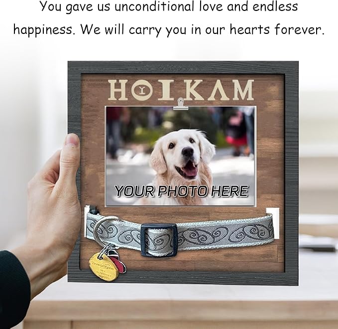 Pet Collar Memorial Shadow Box Dog Picture Frame 9.2"x9.2", Cat or Dog Memorial Gift Pet Sympathy Remembrance Gift Keepsake DIY Name for Multi Sizes Dogs (Natural-B)