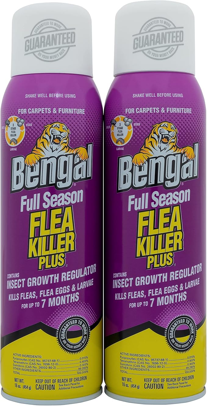 Bengal Full Season Flea Killer Plus, Flea and Tick Aerosol Spray with Insect Growth Regulator, 2-Count, 16 Oz. Aerosol Cans