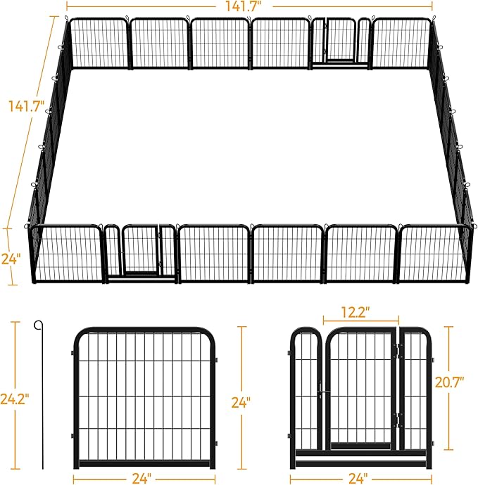 Yaheetech Dog Playpen Outdoor, 24 inch 24 Panels Heavy Duty Puppy Exercise Pen Metal Pet Fence for RV Camping/Yard/Garden, Black