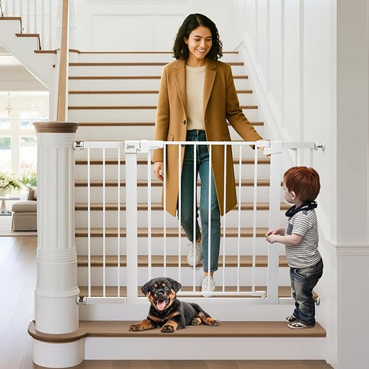 Pressure Mounted Baby Gate for Stairs, Extra Wide 29-48.8 Inch Adjustable, Auto-Close, Double Lock, 29.9" Tall Metal Dog Gates for Doorways, Kitchen & Hallways, CPC & CE Certified, White