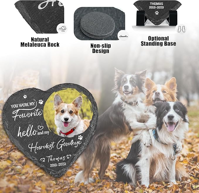 Dog Memorial Gifts for Loss of Dog, Personalized Dog Memorial Stone Plaque with Photo Name, Custom Dog Pet Grave Headstone, Loss of Dog Sympathy Gift for Dog Cat Lovers