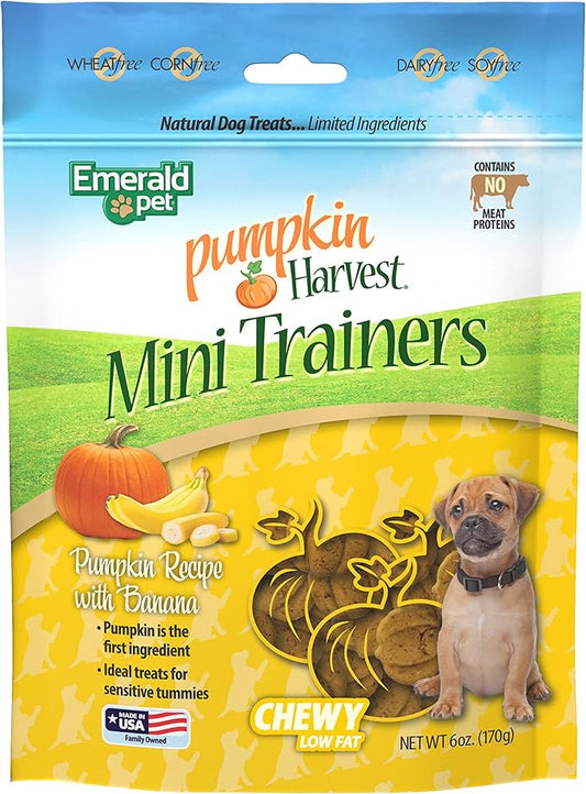 Emerald Pet Pumpkin Harvest Mini Trainers with Banana Chewy Dog Treats Made in The USA, 6oz (Banana Mini)