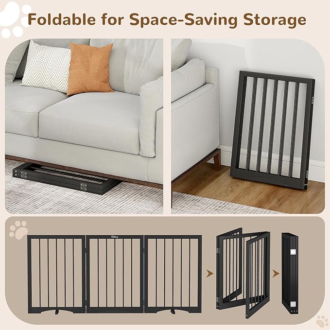 Free Standing Dog Gate Indoor, Foldable Dog Gate for Doorways Stairs Hallways, 3-Panel Freestanding Pet Gate with Support Feet for Stability, Folding Puppy Gate Easy to Move, Doggy Gate 54"x24"
