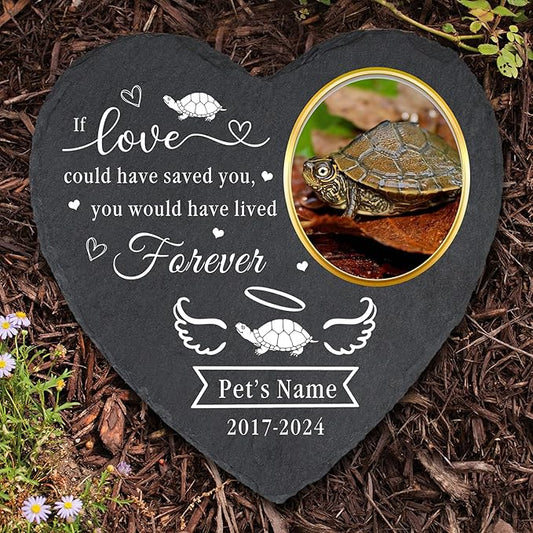 Personalized Pet Turtle Memorial Stones with Photo, Custom Sympathy Gifts for Loss of Pet Turtle, Pet Turtle Grave Markers Headstone, Heart Shaped Pet Turtle Memorial Plaque Garden Stone
