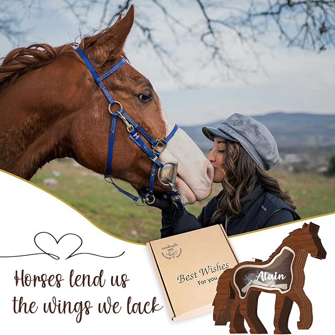 Personalized Horse Shape Keepsake Box Unique Wooden Pet Fur Gift Sympathy Pet Loss Gift Memorial Storing Hair Nail Teeth Ashes Standable Tabletop Decor Gift Idea for Pet Horse Lover Family Friends