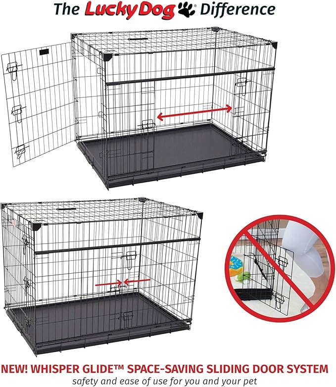 Lucky Dog Dwell Series 36 Inch Medium/Large Lightweight Kennel Secure Fenced Pet Dog Crate w/Divider Panels, Sliding Doors, and Removable Tray, Black