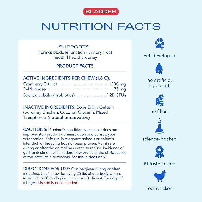 Native Pet Dog UTI Treatment - Cranberry Supplement for Dogs - Supports Normal Bladder Function, Urinary Tract & Kidney Health - Real Cranberry Extract, D-Mannose & Probiotics - Air-Dried - 30 Chews