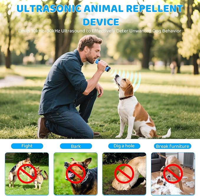 SAMULE Ultrasonic Dog Bark Deterrent Device 30 FT Handheld Anti Barking Control Device LED Barkshield for Dogs Puppy Training Tools with 5 Modes & USB-C Rechargeable for Indoor Outdoor