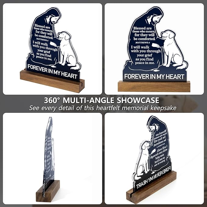 Dog Memorial Gifts for Loss of Dog – Exclusive Jesus Comforting Dogs Figurine with Bible Verse Matthew 5:4, Unique Pet Loss Sympathy Gifts, Pet Remembrance Keepsake with Walnut Wood Base for Dogs Memory Gift 6.7 x 5.9 Inch