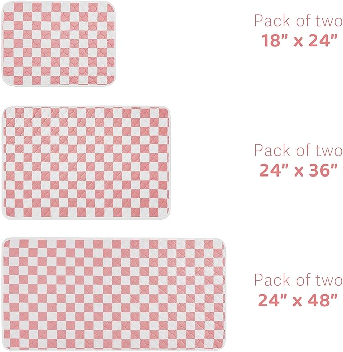 Ralxion 2 Pack Pink Checkered Washable Pee Pads for Dogs, Checkered Reusable Dog Pee Pads, for Puppy Playpen, Crate, Whelping Box, Potty Training, Cute Aesthetic Absorbency, Leak-Proof Non-Slip