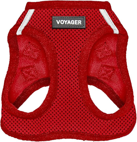 Best Pet Supplies Voyager Step-in Air Harness - All Weather Mesh, Reflective, No Pull Harness for Dogs, Cats - Secure with Hook & Loop Fastener, Buckle, Double D-Rings - Red, M